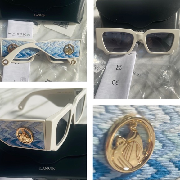 LANVIN RECTANGULAR FASHION FORWARD SUNGLASSES WITH WOVEN FABRIC ARMS,M&D IN GOLD - Picture 15 of 16